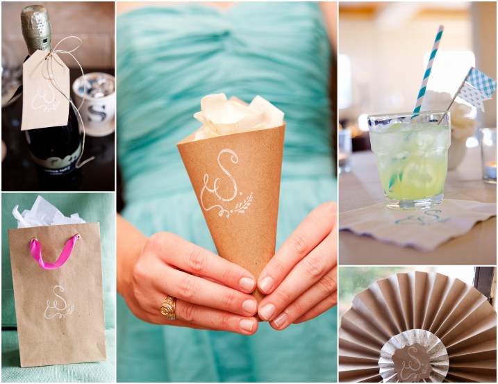 custom rubber stamp for wedding decor via One Charming Life