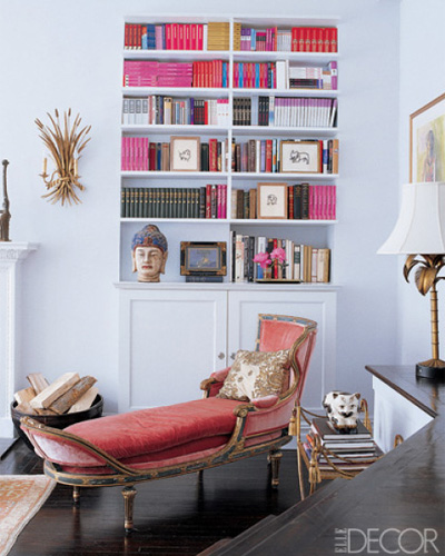 Cynthia Rowley's Manhattan Apartment - pink books via Elle Decor