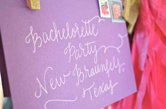 Purple Envelope White Lettering Bachelorette Party Invitation