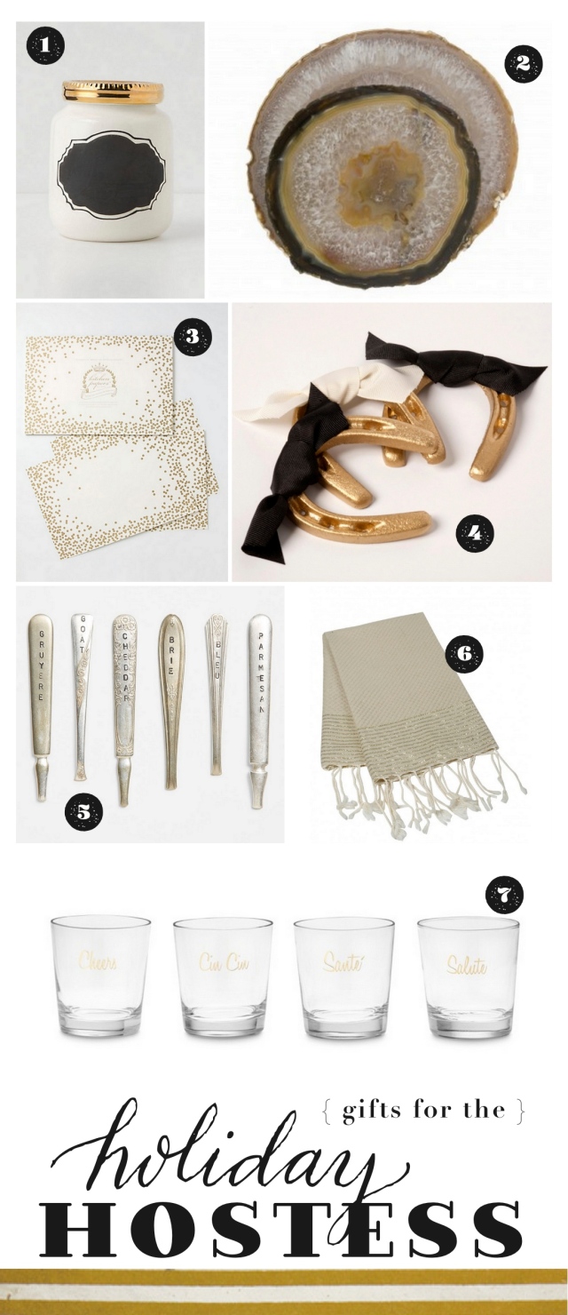 chic and affordable holiday hostess gifts in gold and black